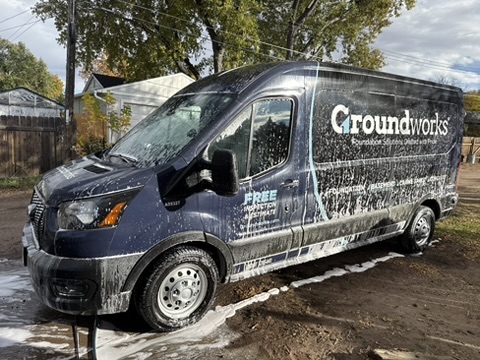 Work van mid foam wash, covered in thick foam